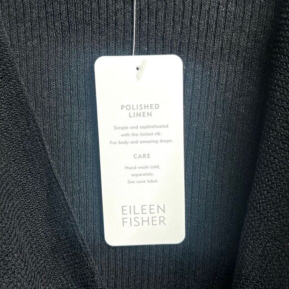 Eileen Fisher Tank Top Women’s M Black Polished Linen Drape Neck Sleeveless NWT - Picture 3 of 6
